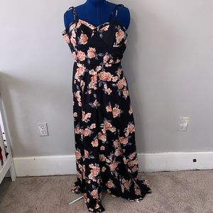 Floral Jumpsuit with slit skirt